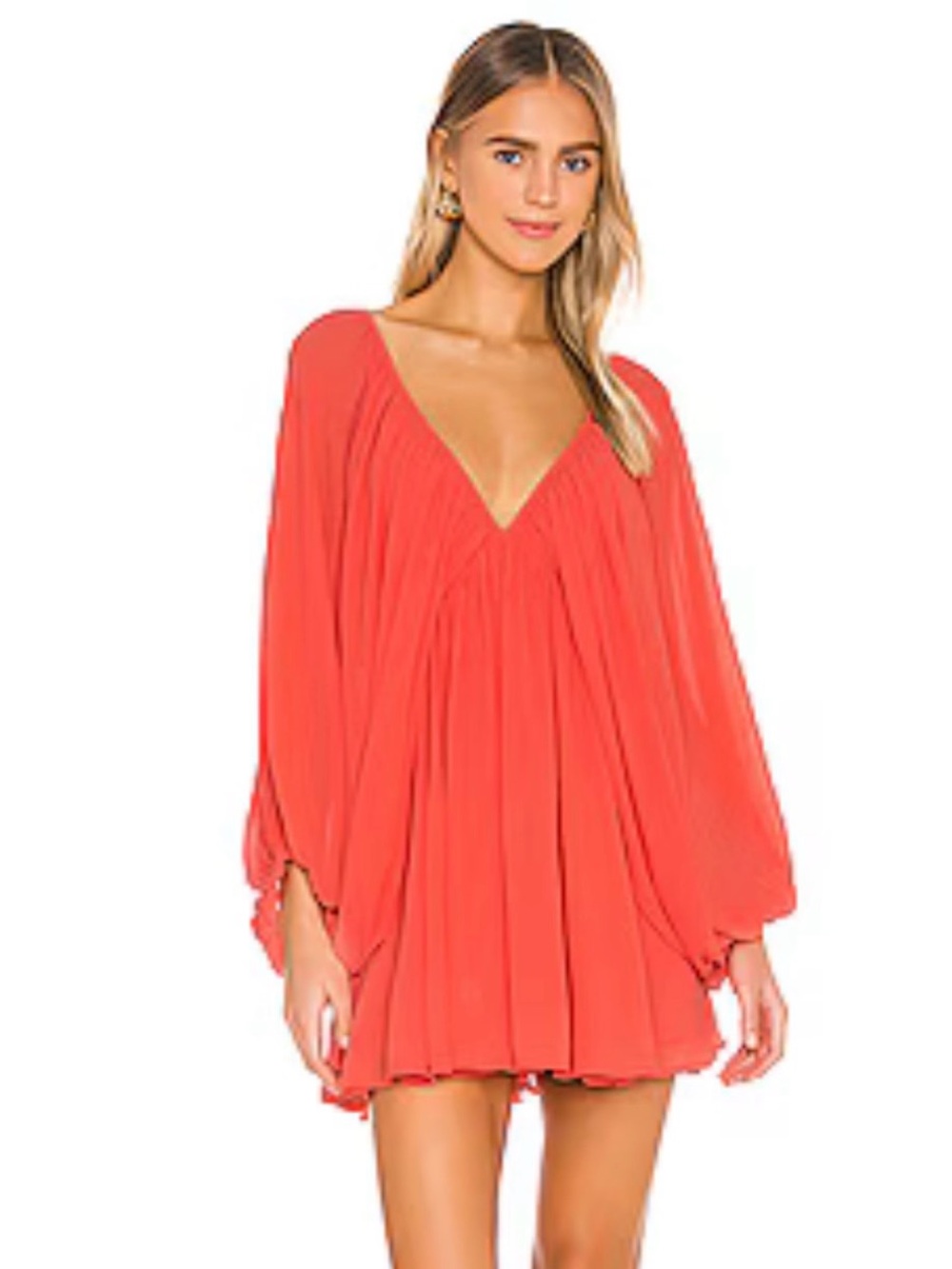 Tularosa Coral V-Neck Nola Dress from Revolve